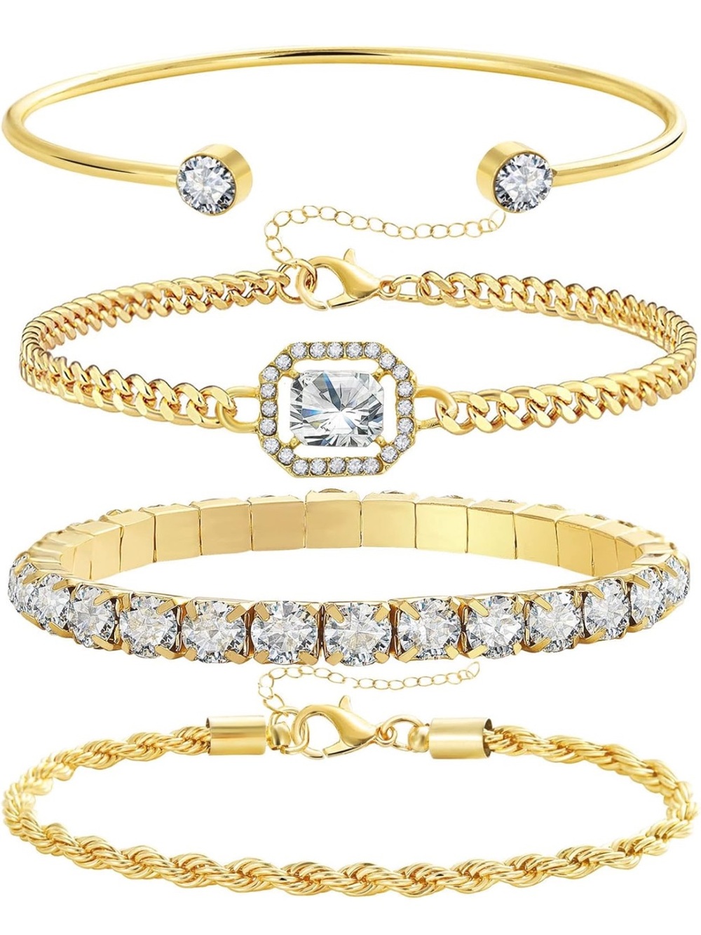 Anthropologie Gold Crystal 4-Piece Bracelet Stack